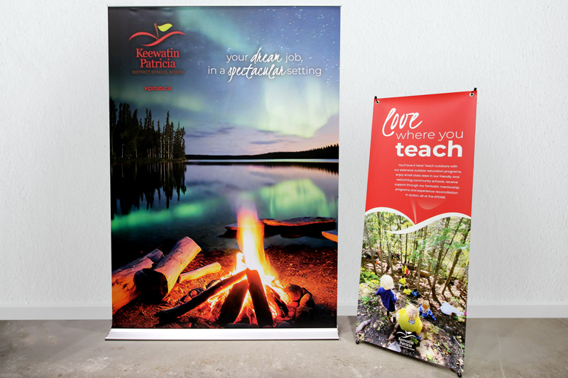 extra wide 4ft banner stand and X-stand banner stand. Portable and made in Calgary, Alberta.