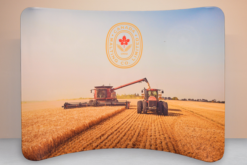 8ft curved Wabteube fabric trade show display for a Canadian malting association.