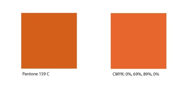 example of brand colour Pantone and CMYK swatches