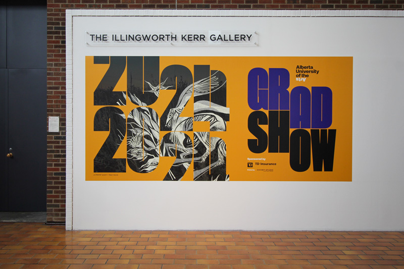 Alberta Univeristy of the Arts Illingworth Kerr Gallery temporary vinyl wall graphics showcasing student work for the 2024 grad show