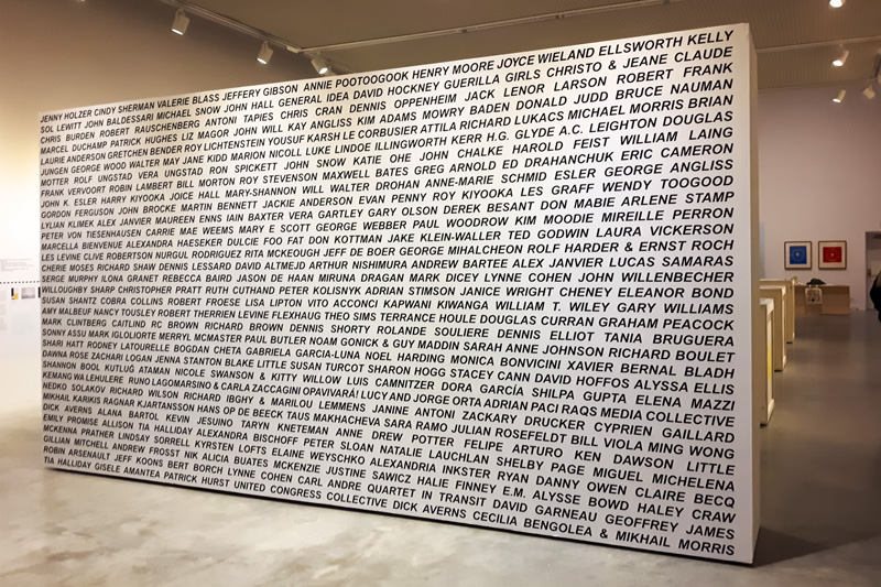 Alberta Univeristy of the Arts Illingworth Kerr Gallery temporary vinyl wall graphics showing rows of names for their 60th anniversary exhibiton