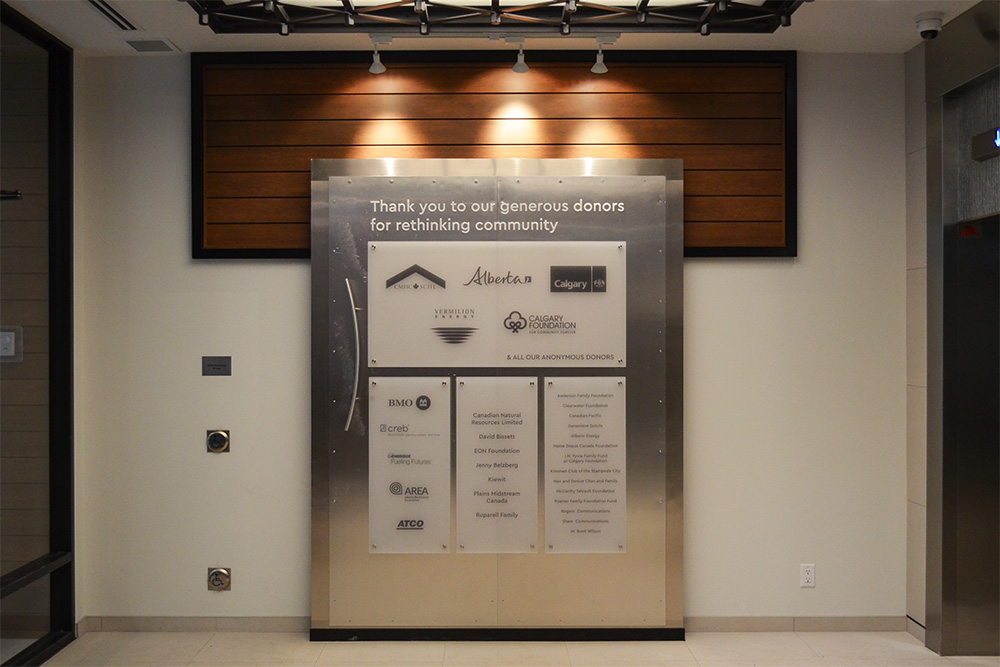 custom donor recognition wall made in Calgary, Alberta for the Home Space Society. 