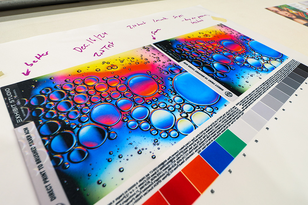 colourful dye sublimation test print showing underwater bubbles with multiple colour gradients. 